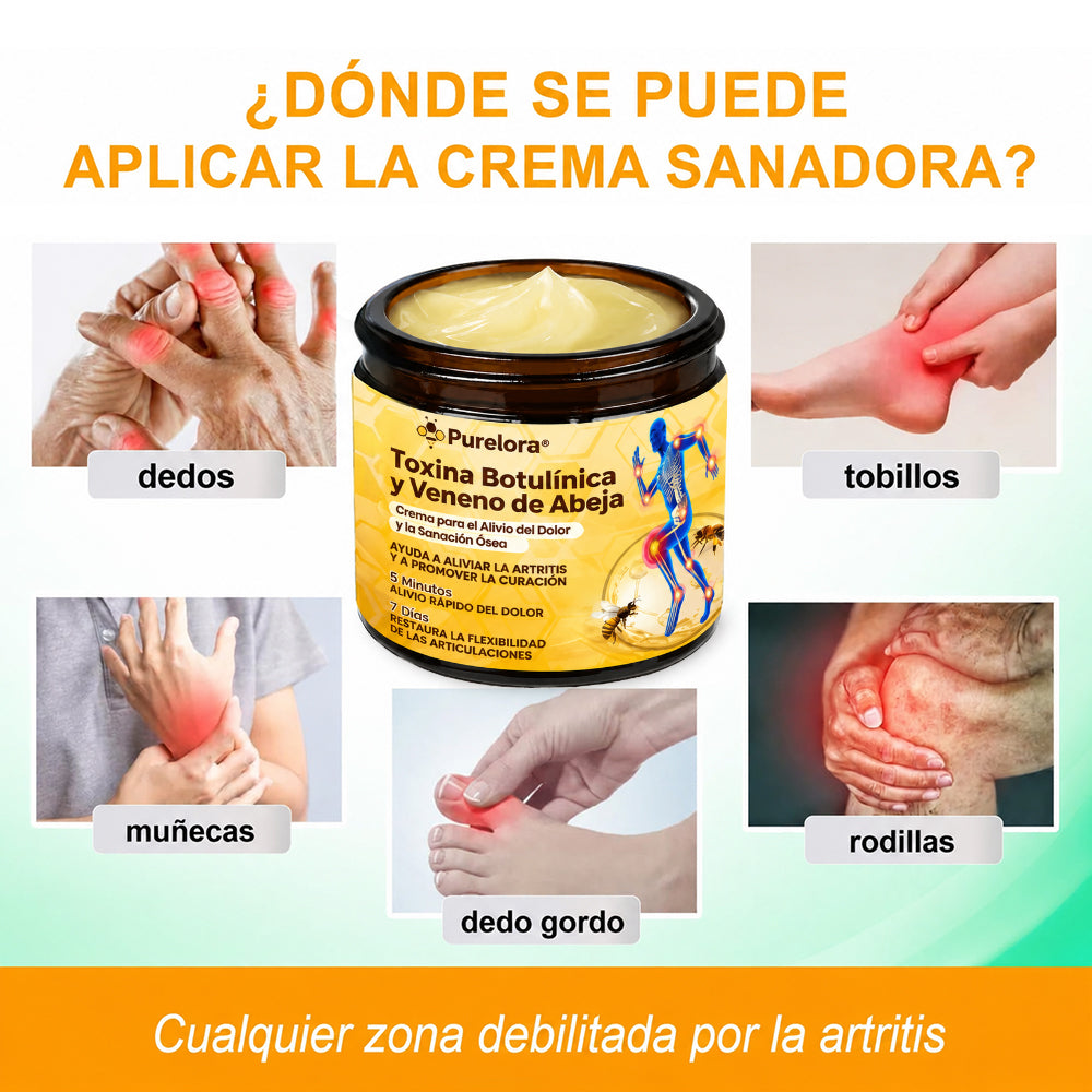 Crema Purelora® con toxina botulínica y veneno de abeja para el alivio del dolor y la regeneración ósea