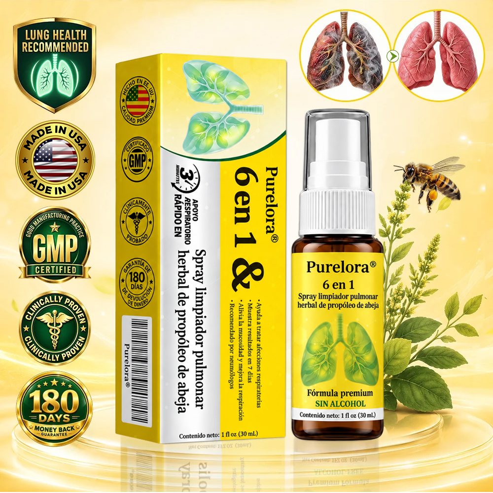 🍀🍀🐝🇺🇸Tienda oficial: 𝐏𝐔𝐑𝐄𝐋𝐎𝐑𝐀® Spray limpiador pulmonar de propóleo y abeja herbal 6 en 1 (👨‍⚕️Actúa directamente sobre la EPOC, el asma, la bronquitis crónica (BC), las infecciones respiratorias, el cáncer de pulmón, la sinusitis y otras afecciones🫁)