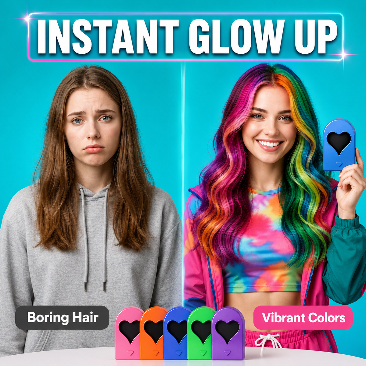 12-Color Heart Hair Chalk Set – One-Swipe Temporary Hair Color, Washable & Mixable, Pocket-Sized Color for Kids, Teens & Adults, Parties, Festivals & Cosplay