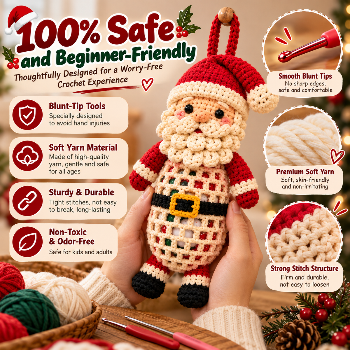 Christmas Crochet Animal Bag Holder DIY Kit – 4 Festive Designs, Handmade Holiday Decor & Hanging Storage