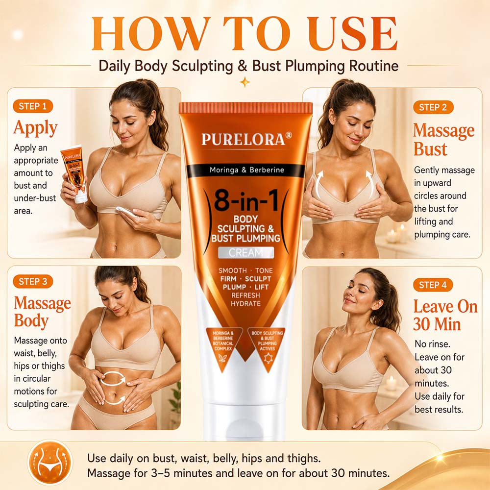 𝐎𝐟𝐟𝐢𝐜𝐢𝐚𝐥 𝐁𝐫𝐚𝐧𝐝 𝐒𝐭𝐨𝐫𝐞 |PURELORA® Moringa & Berberine 8-in-1 Body Sculpting & Bust Plumping Cream Smooth · Firm · Tone · Sculpt · Refresh · Hydrate · Plump · Lift