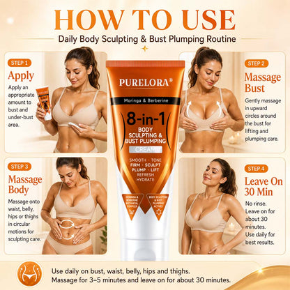 𝐎𝐟𝐟𝐢𝐜𝐢𝐚𝐥 𝐁𝐫𝐚𝐧𝐝 𝐒𝐭𝐨𝐫𝐞 |PURELORA® Moringa & Berberine 8-in-1 Body Sculpting & Bust Plumping Cream Smooth · Firm · Tone · Sculpt · Refresh · Hydrate · Plump · Lift