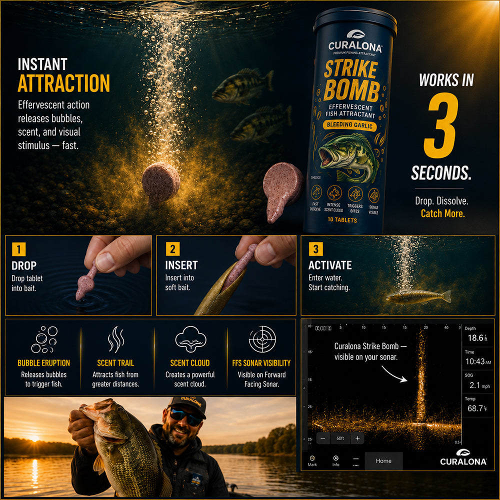 🔥 𝐎𝐟𝐟𝐢𝐜𝐢𝐚𝐥 𝐁𝐫𝐚𝐧𝐝 𝐒𝐭𝐨𝐫𝐞 |✅Curalona® Strike Bombs — New Freshwater & Saltwater Fizzing Bait Booster with Scent & Color-Cloud Action