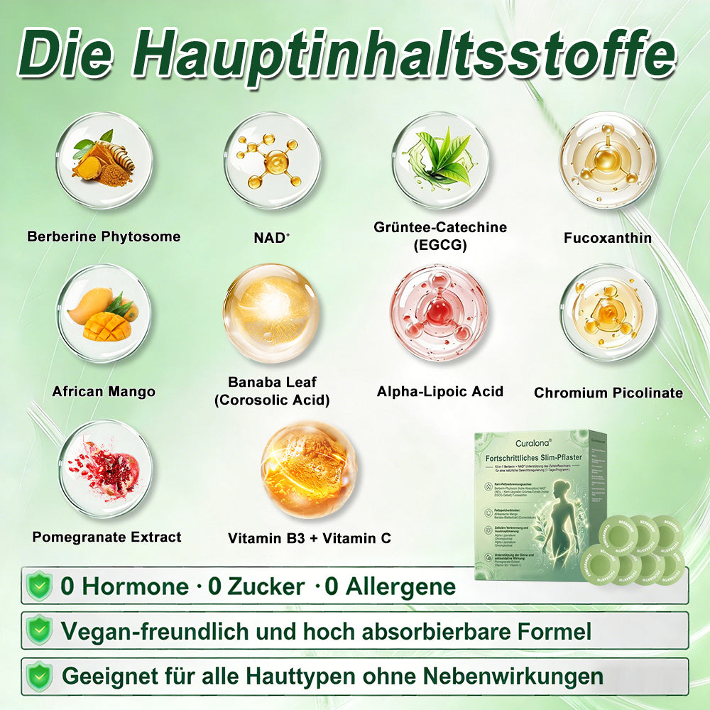 Curalona® Advanced Slim Patch – 10-in-1 Berberin- & NAD⁺-basierte zelluläre Stoffwechselunterstützung für eine natürliche Gewichtskontrolle (7-Tage-Programm)
