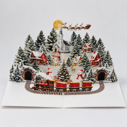 3D Christmas Pop-Up Greeting Card – A Magical Winter Village for Your Holiday Wishes.