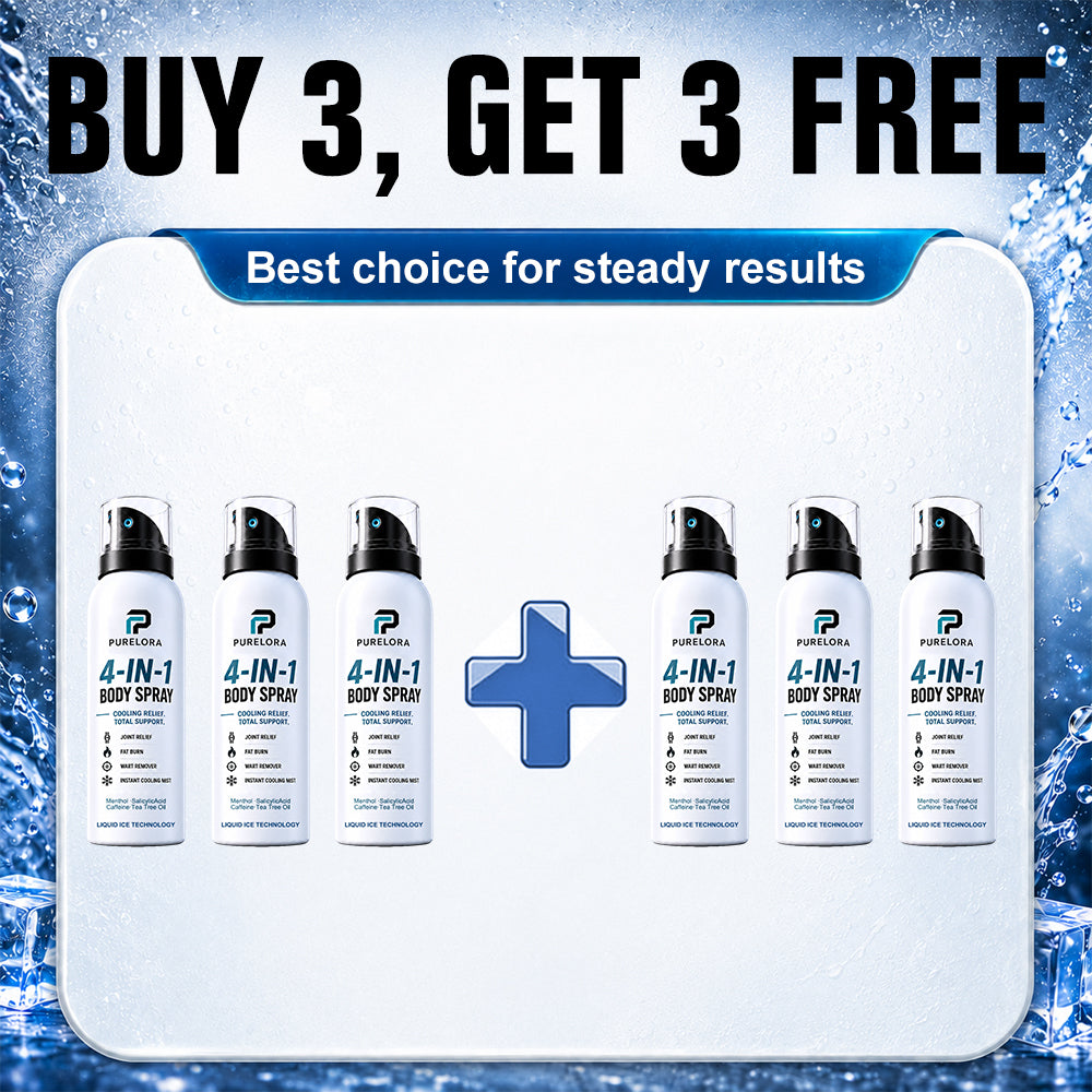 🔥 【Official Store】PURELORA® 4-in-1 Body Spray — Joint Relief · Fat Burn · Wart Remover · Instant Cooling Mist | Menthol + Salicylic Acid + Caffeine + Tea Tree | FSA/HSA Eligible