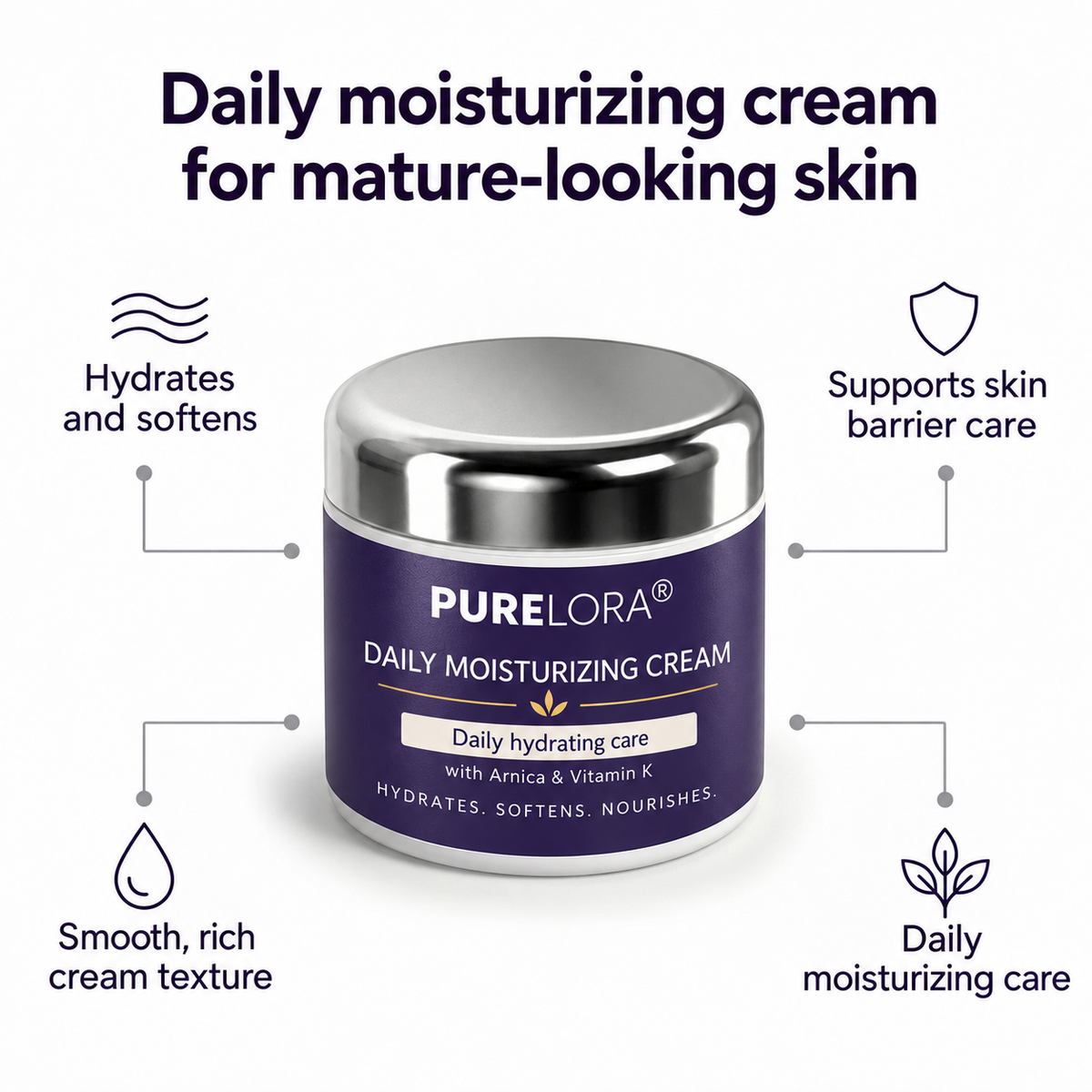 💜 PURELORA® Daily Moisturizing Cream – Hydrates, Softens & Nourishes Mature-Looking Skin✨