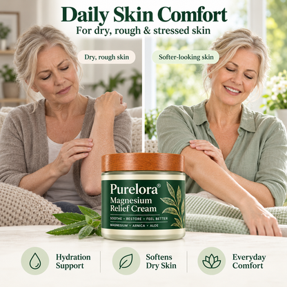 𝐏𝐔𝐑𝐄𝐋𝐎𝐑𝐀® Magnesium Relief Cream – Daily Moisturizing Skin Care Cream with Magnesium, MSM, Arnica & Vitamin B6 for Soft, Comfortable-Looking Skin