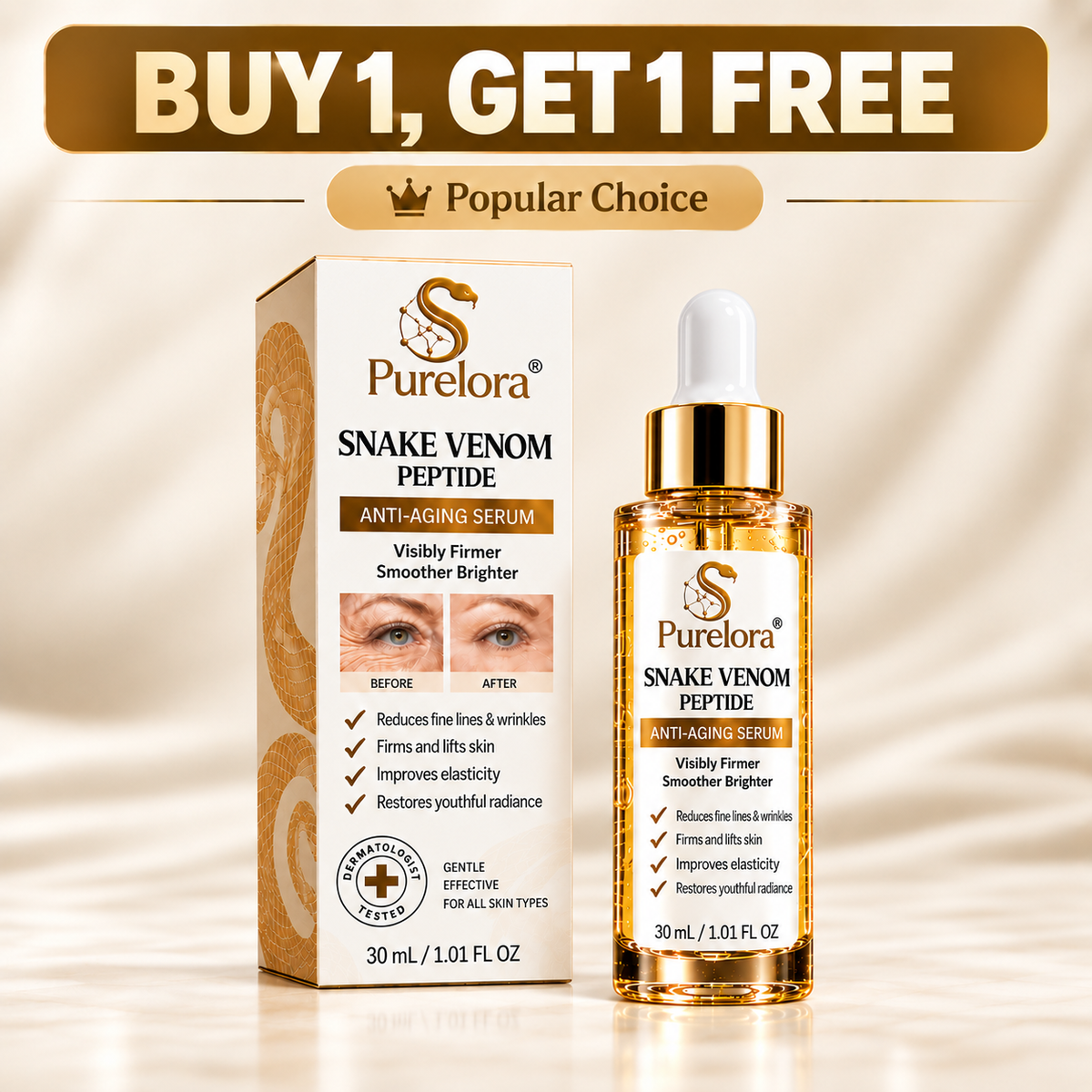 Purelora® Snake Venom Peptide Renewal Serum – Firming, Fine Lines & Visible Marks Care