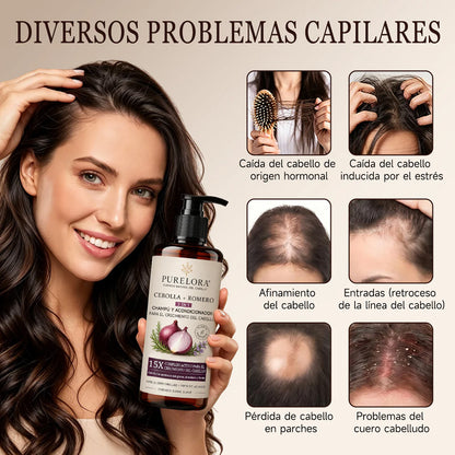 🌿👨‍⚕️ Tienda oficial en EE. UU. 🇺🇸 | 🔥 Champú y acondicionador 2 en 1 PURELORA® de cebolla y romero con complejo activo 15X para el crecimiento capilar: para un cabello con apariencia más gruesa, abundante y fuerte.