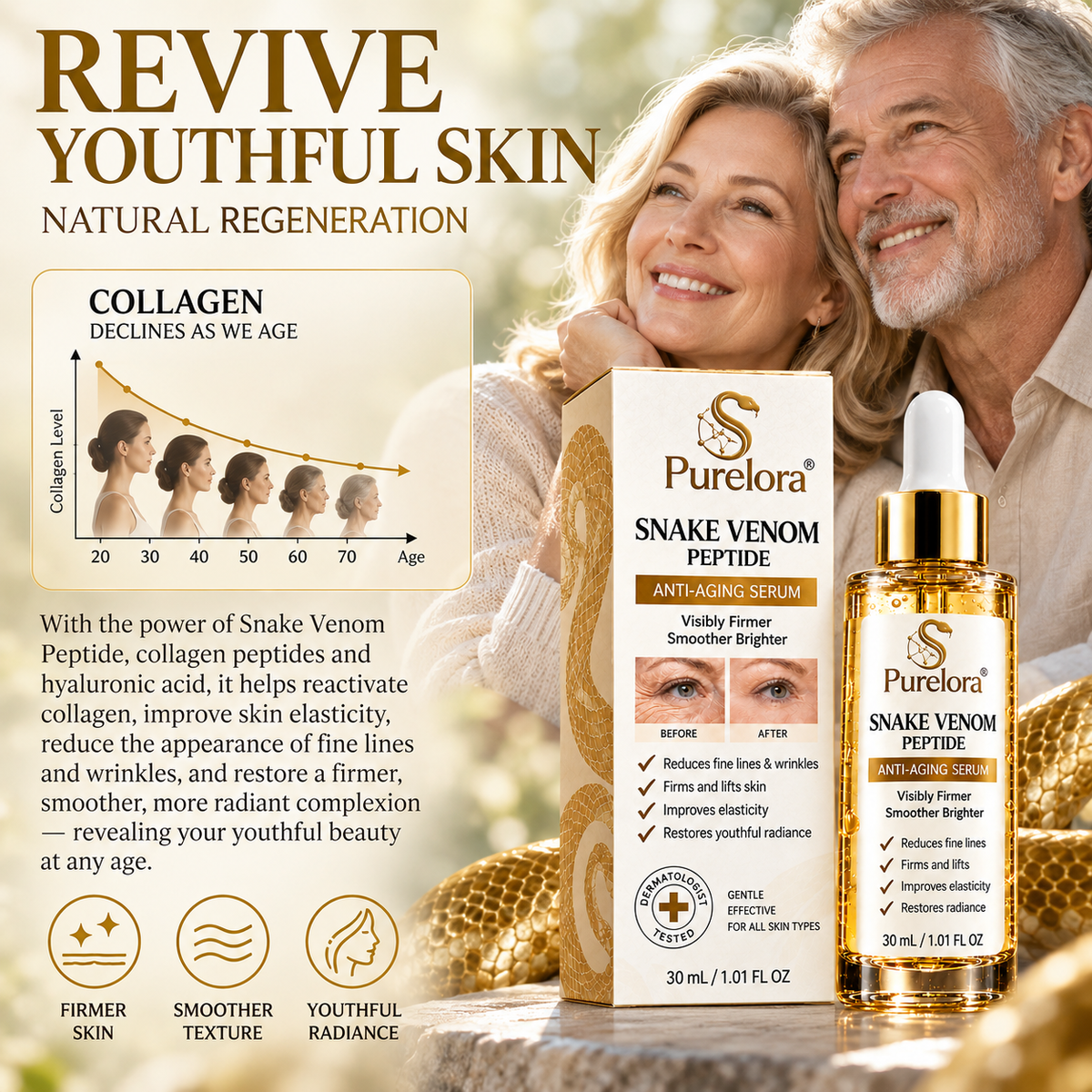 Purelora® Snake Venom Peptide Renewal Serum – Firming, Fine Lines & Visible Marks Care
