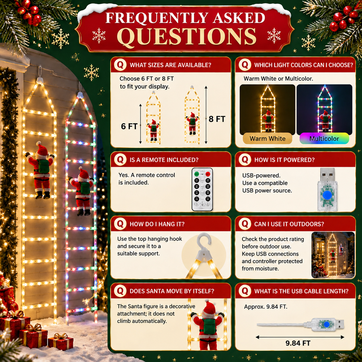 Bring Christmas Magic Home，Christmas Ladder Lights with Climbing Santa