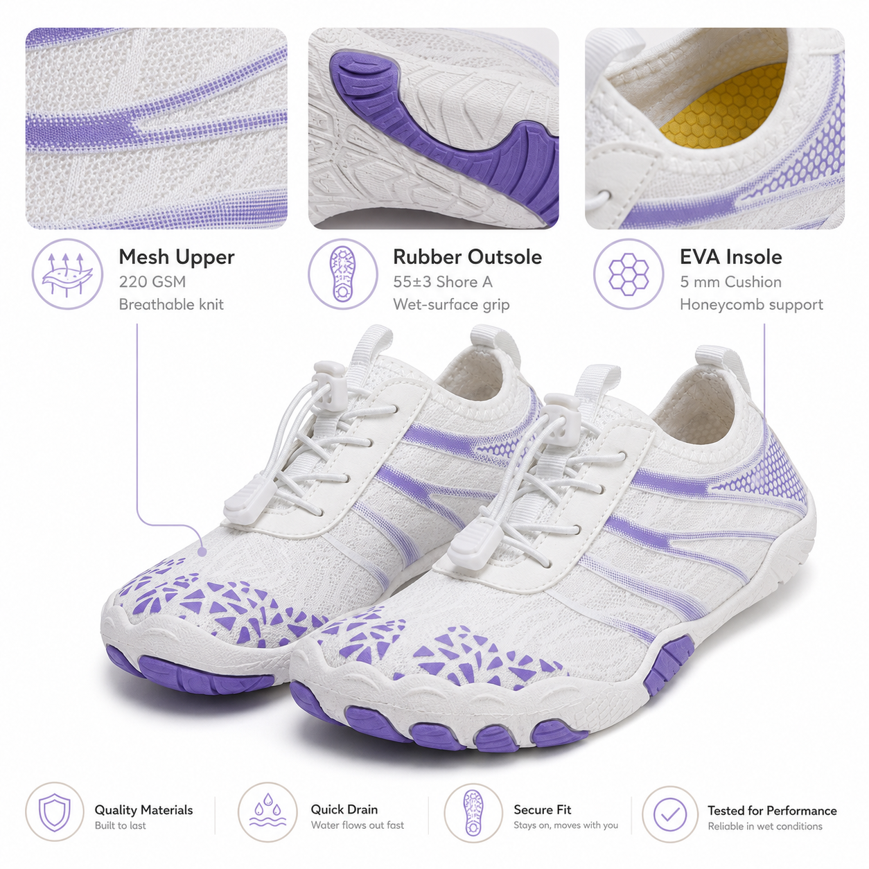 Unisex Barefoot Water Shoes | Inflatable Self-Rescue | Cures Athlete's Foot | Arch Memory Foam | Waterproof, Heat Dissipation & Sandproof Isolation | Ultra Lightweight Quick-Dry Aqua Socks