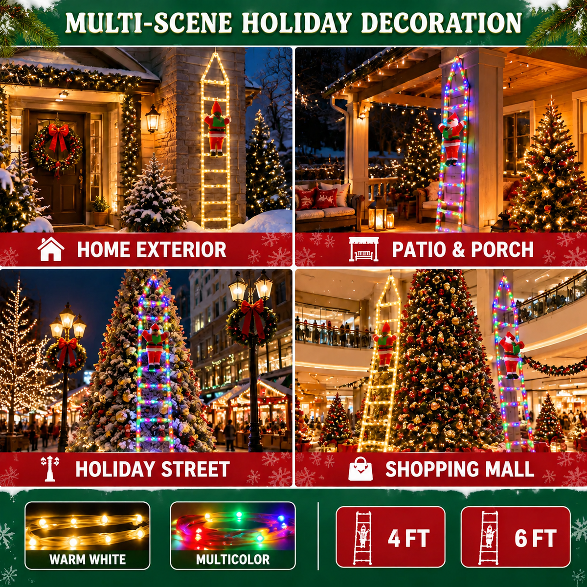 Bring Christmas Magic Home，Christmas Ladder Lights with Climbing Santa