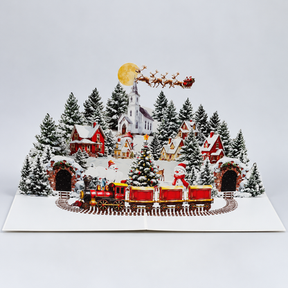 3D Christmas Pop-Up Greeting Card – A Magical Winter Village for Your Holiday Wishes.