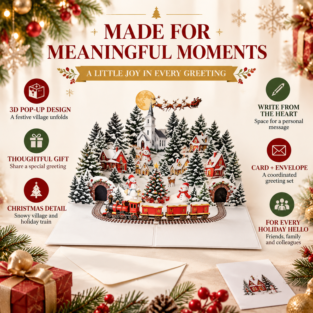 3D Christmas Pop-Up Greeting Card – A Magical Winter Village for Your Holiday Wishes.