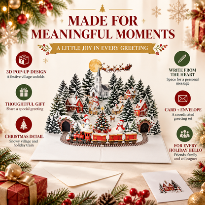 3D Christmas Pop-Up Greeting Card – A Magical Winter Village for Your Holiday Wishes.