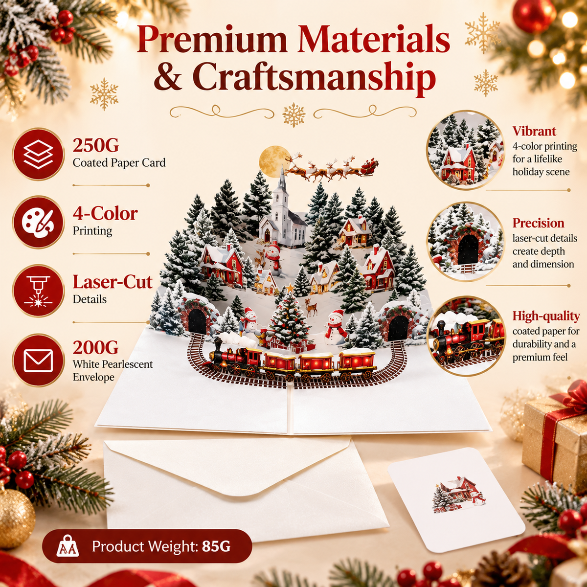 3D Christmas Pop-Up Greeting Card – A Magical Winter Village for Your Holiday Wishes.