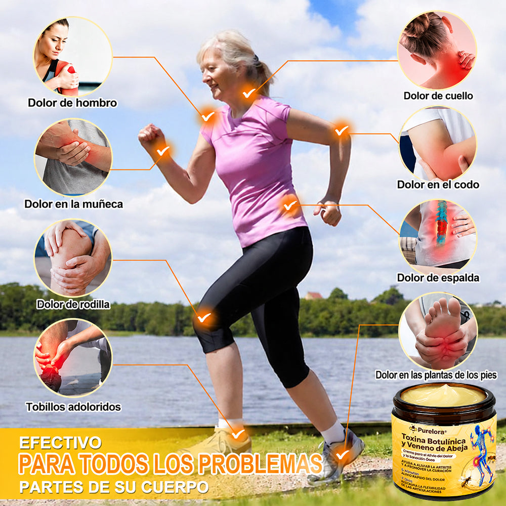 Crema Purelora® con toxina botulínica y veneno de abeja para el alivio del dolor y la regeneración ósea