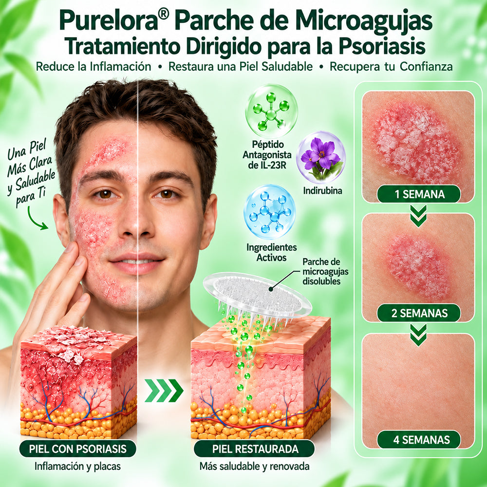 𝐏𝐔𝐑𝐄𝐋𝐎𝐑𝐀® 👩‍⚕️👩‍⚕️ Parche de nanomicroagujas 10 en 1 con péptido antagonista de IL-23R e indirubina (ayuda a reducir el enrojecimiento visible y la descamación, calma la sequedad y la picazón, y favorece el refuerzo y la reparación de la barrera cutánea)