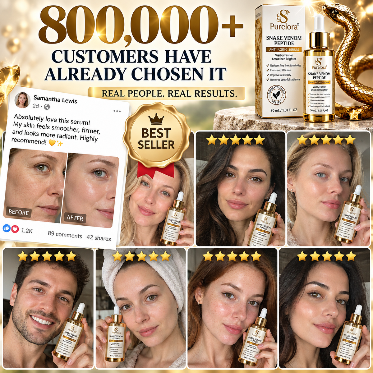 Purelora® Snake Venom Peptide Renewal Serum – Firming, Fine Lines & Visible Marks Care