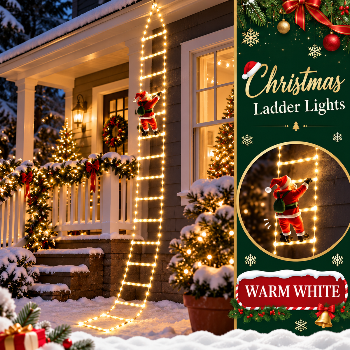 Bring Christmas Magic Home，Christmas Ladder Lights with Climbing Santa