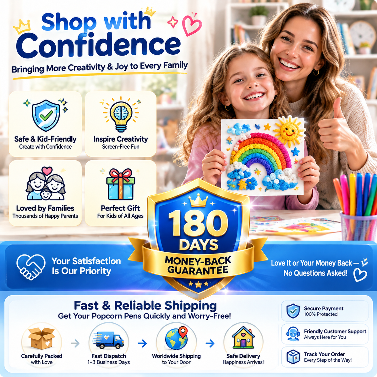 🎨Popcorn IEY® 3D Puffy Pens 18-Color Set | Magical Coloring Pens That “Rise” After Drawing | Kids’ Early Learning DIY Craft Gift Set