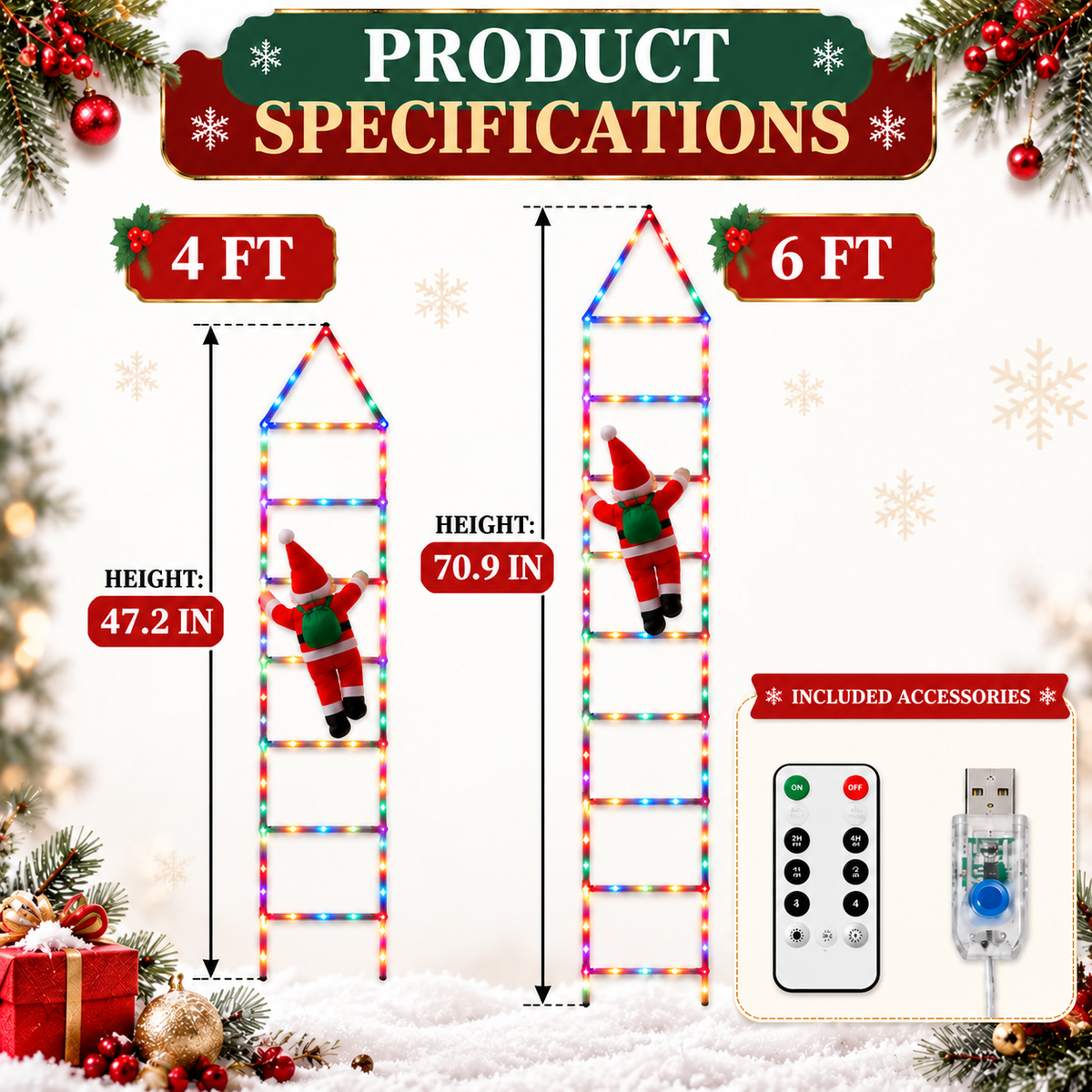 Bring Christmas Magic Home，Christmas Ladder Lights with Climbing Santa
