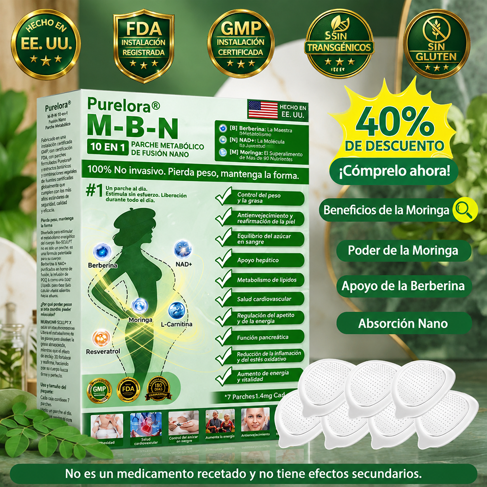 Registrado por la FDA y certificado con GMP❤️ | Parche metabólico de nanofusión Purelora® M-BN 10 en 1 | Avalado por la ciencia | Fórmula 10 en 1 | Resultados en 7 días