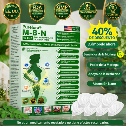 Registrado por la FDA y certificado con GMP❤️ | Parche metabólico de nanofusión Purelora® M-BN 10 en 1 | Avalado por la ciencia | Fórmula 10 en 1 | Resultados en 7 días