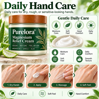 𝐏𝐔𝐑𝐄𝐋𝐎𝐑𝐀® Magnesium Relief Cream – Daily Moisturizing Skin Care Cream with Magnesium, MSM, Arnica & Vitamin B6 for Soft, Comfortable-Looking Skin