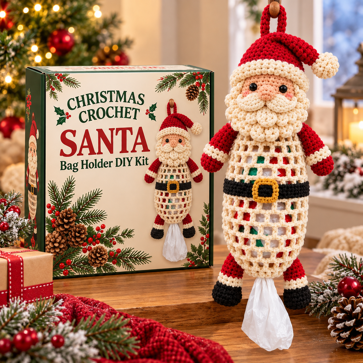 Christmas Crochet Animal Bag Holder DIY Kit – 4 Festive Designs, Handmade Holiday Decor & Hanging Storage