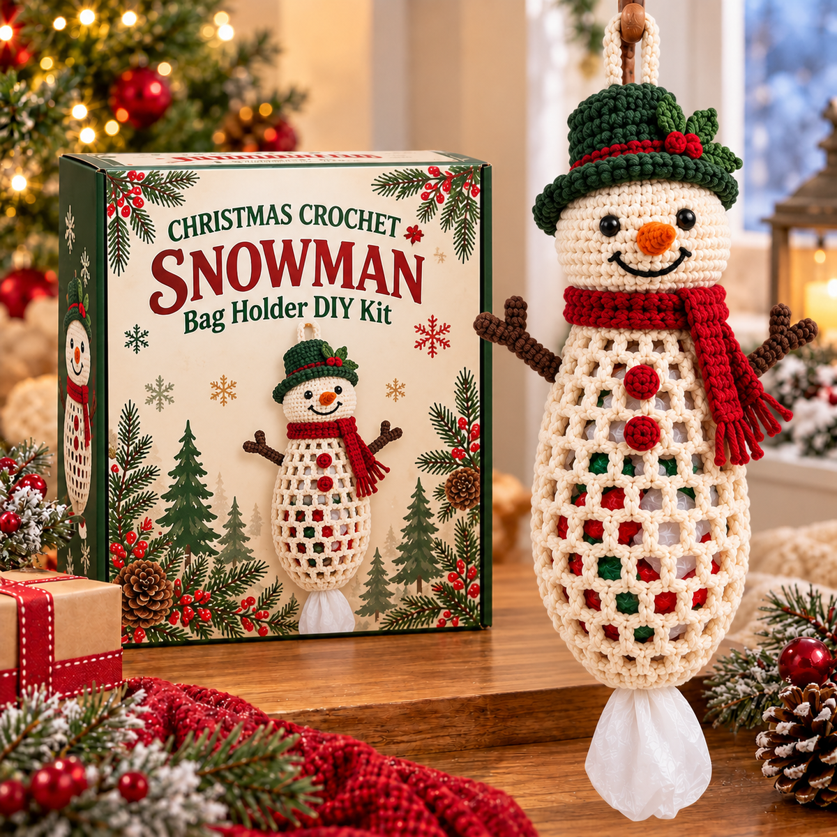 Christmas Crochet Animal Bag Holder DIY Kit – 4 Festive Designs, Handmade Holiday Decor & Hanging Storage