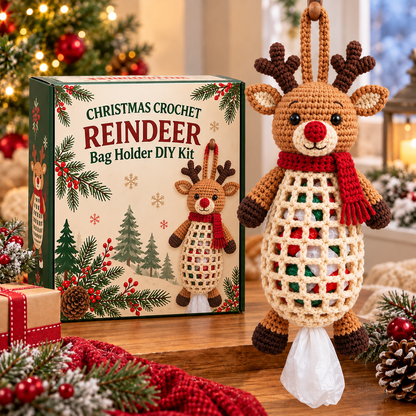 Christmas Crochet Animal Bag Holder DIY Kit – 4 Festive Designs, Handmade Holiday Decor & Hanging Storage