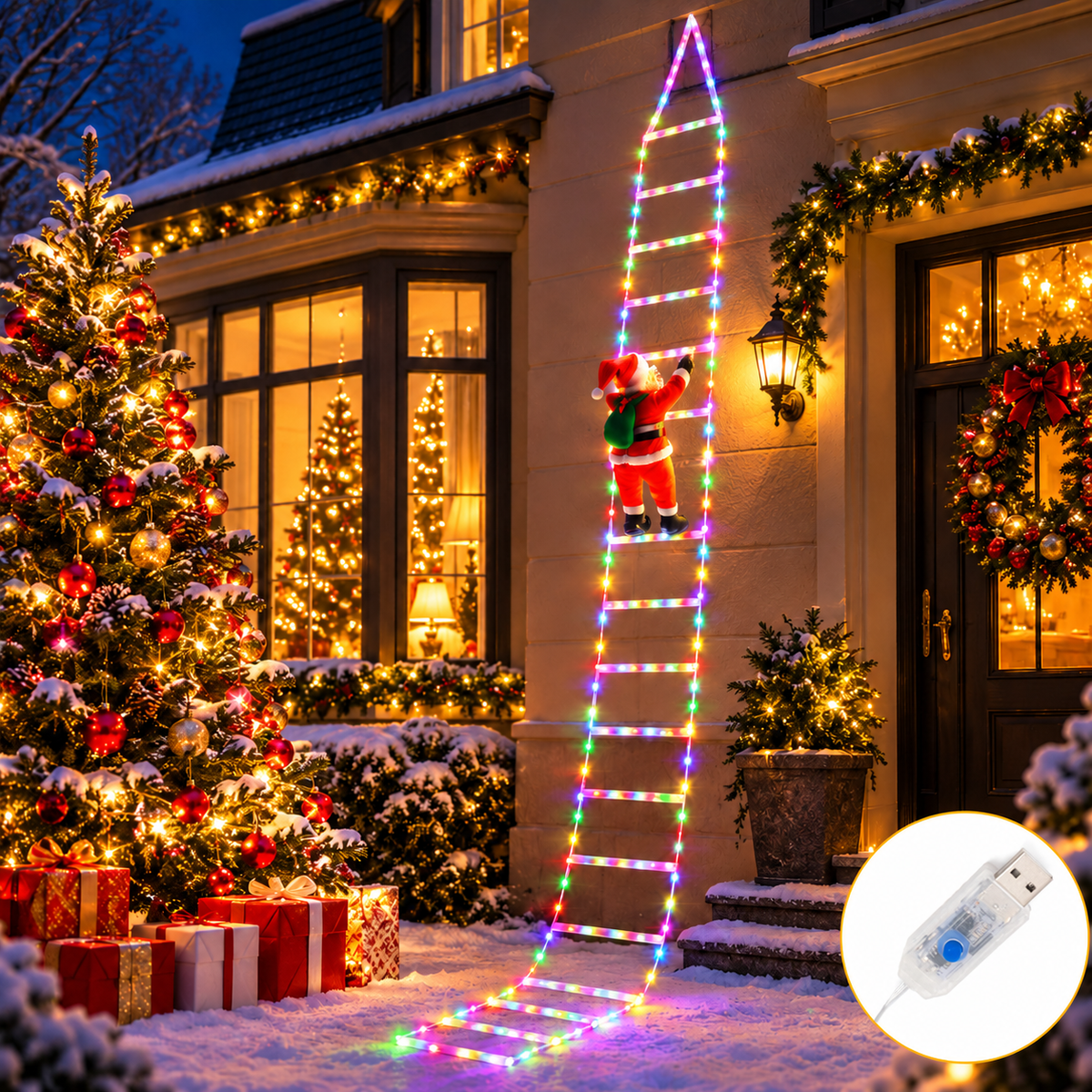 Bring Christmas Magic Home，Christmas Ladder Lights with Climbing Santa