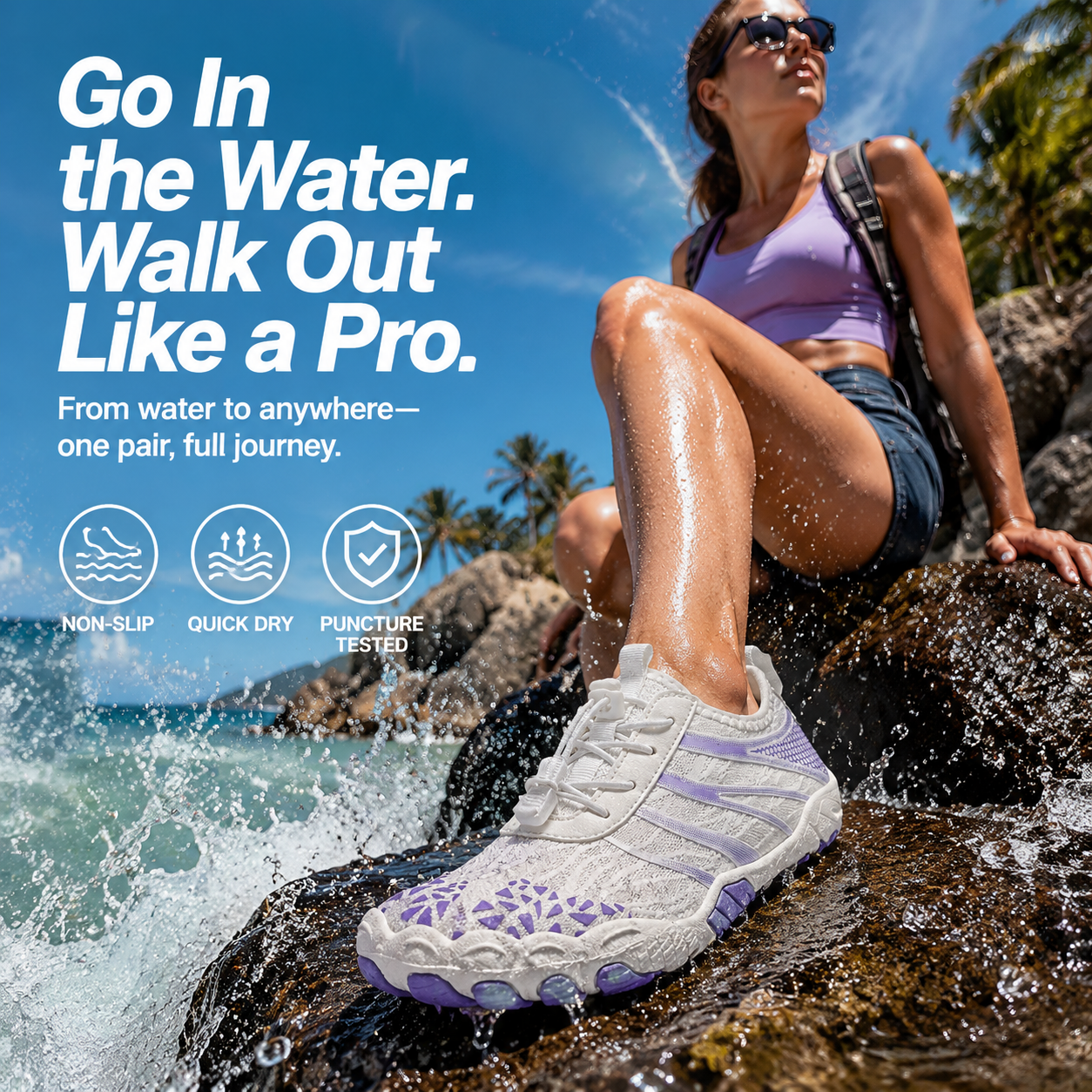 Unisex Barefoot Water Shoes | Inflatable Self-Rescue | Cures Athlete's Foot | Arch Memory Foam | Waterproof, Heat Dissipation & Sandproof Isolation | Ultra Lightweight Quick-Dry Aqua Socks