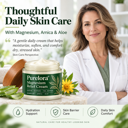 𝐏𝐔𝐑𝐄𝐋𝐎𝐑𝐀® Magnesium Relief Cream – Daily Moisturizing Skin Care Cream with Magnesium, MSM, Arnica & Vitamin B6 for Soft, Comfortable-Looking Skin