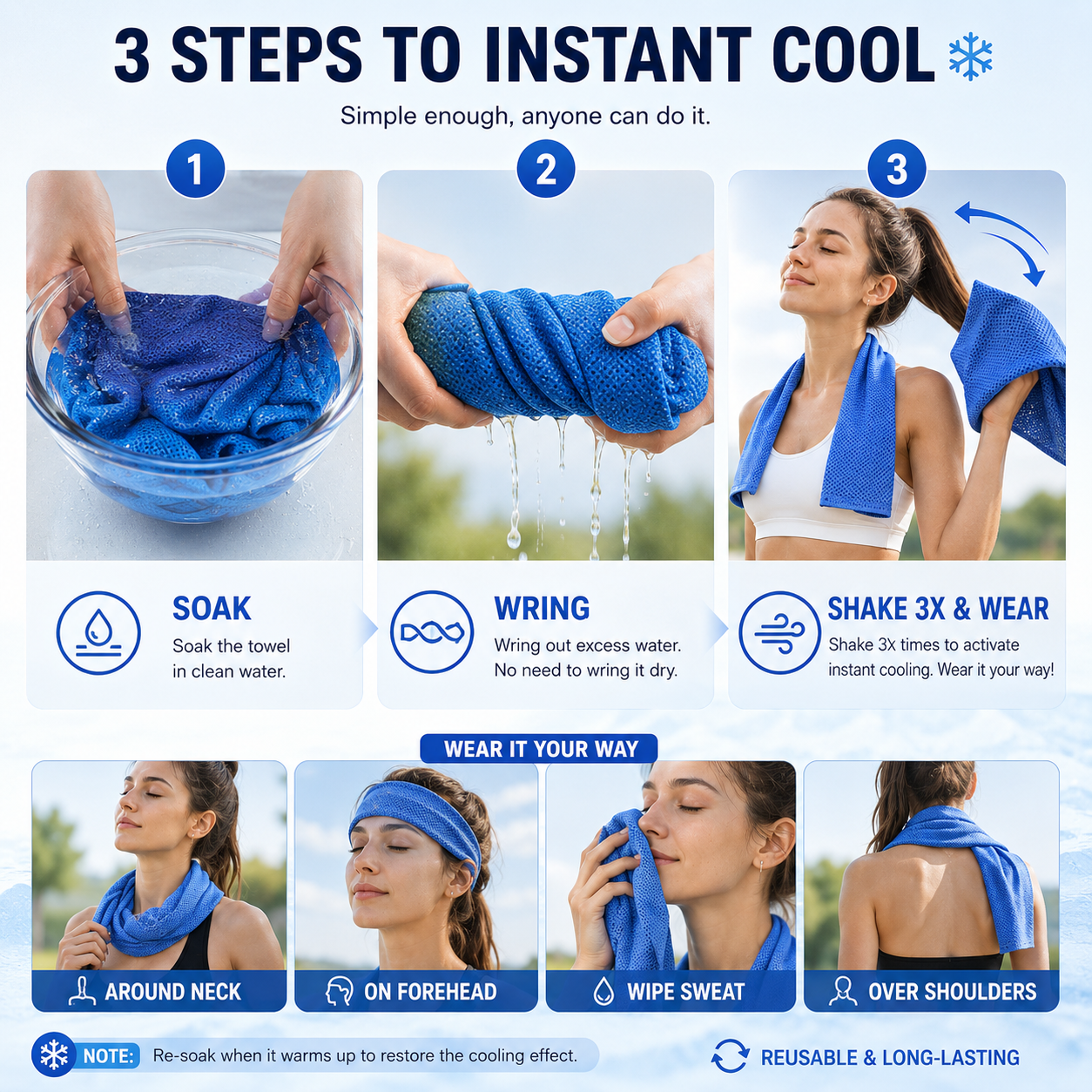 Advanced-Tech Cooling Towel – Instant Cooling Quick-Dry Towel for Outdoor Work, Gym & Summer Commuting, Washable and Reusable