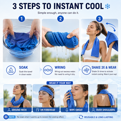 Advanced-Tech Cooling Towel – Instant Cooling Quick-Dry Towel for Outdoor Work, Gym & Summer Commuting, Washable and Reusable