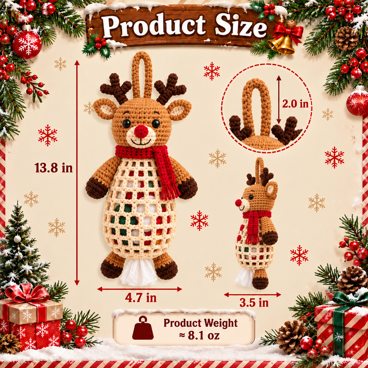 Christmas Crochet Animal Bag Holder DIY Kit – 4 Festive Designs, Handmade Holiday Decor & Hanging Storage
