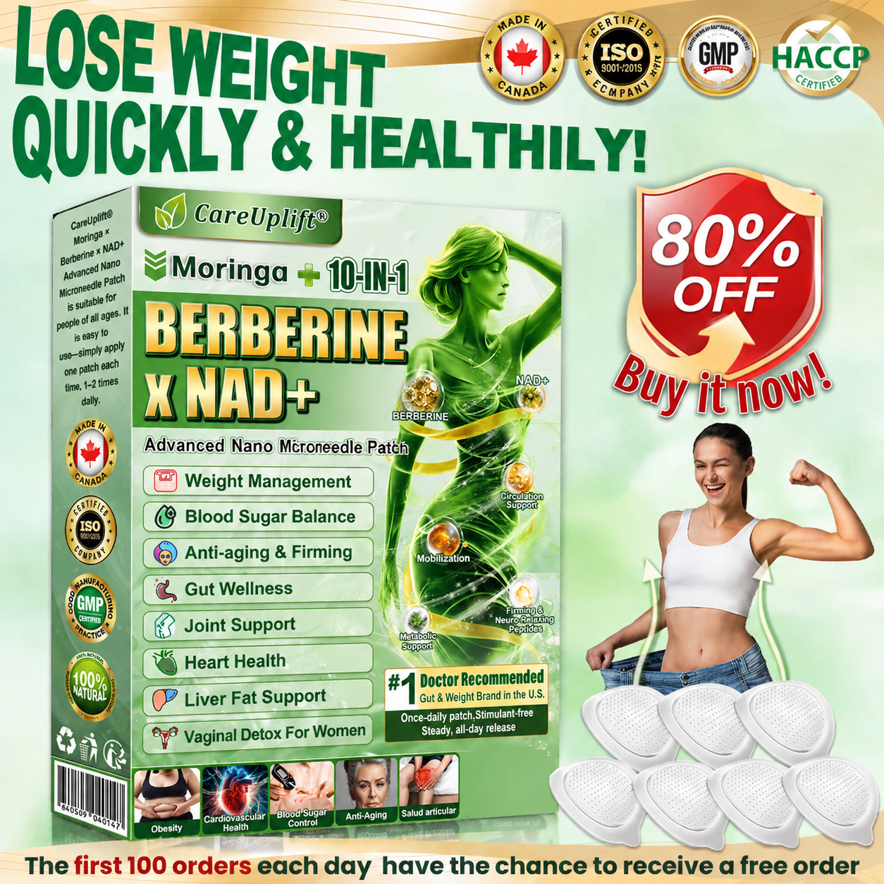 Tienda oficial 🇺🇸 Parche avanzado Purelora® 10 en 1 con nanomicroagujas (Moringa, berberina y NAD+). Solo una aplicación al día; cambios visibles en 7 días.  Para obesidad, flacidez, diabetes, apnea del sueño, problemas articulares y más.