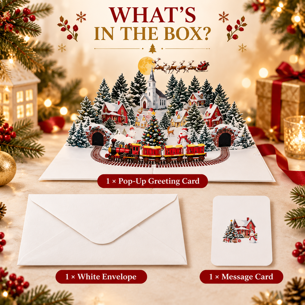 3D Christmas Pop-Up Greeting Card – A Magical Winter Village for Your Holiday Wishes.
