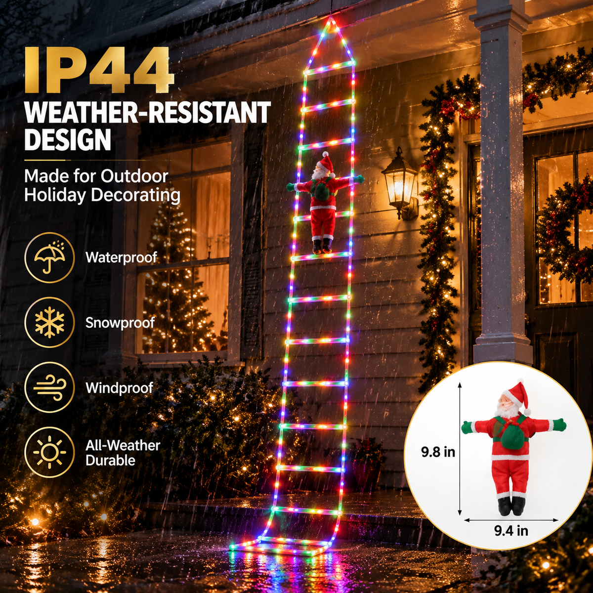 Bring Christmas Magic Home，Christmas Ladder Lights with Climbing Santa