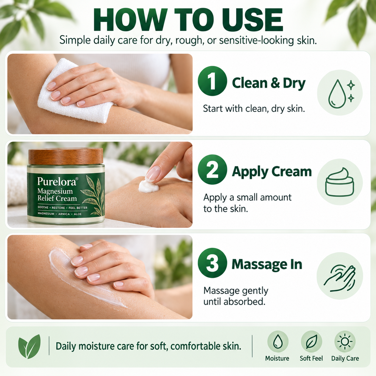 𝐏𝐔𝐑𝐄𝐋𝐎𝐑𝐀® Magnesium Relief Cream – Daily Moisturizing Skin Care Cream with Magnesium, MSM, Arnica & Vitamin B6 for Soft, Comfortable-Looking Skin