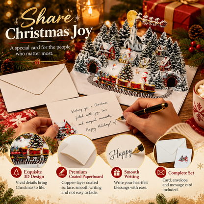3D Christmas Pop-Up Greeting Card – A Magical Winter Village for Your Holiday Wishes.
