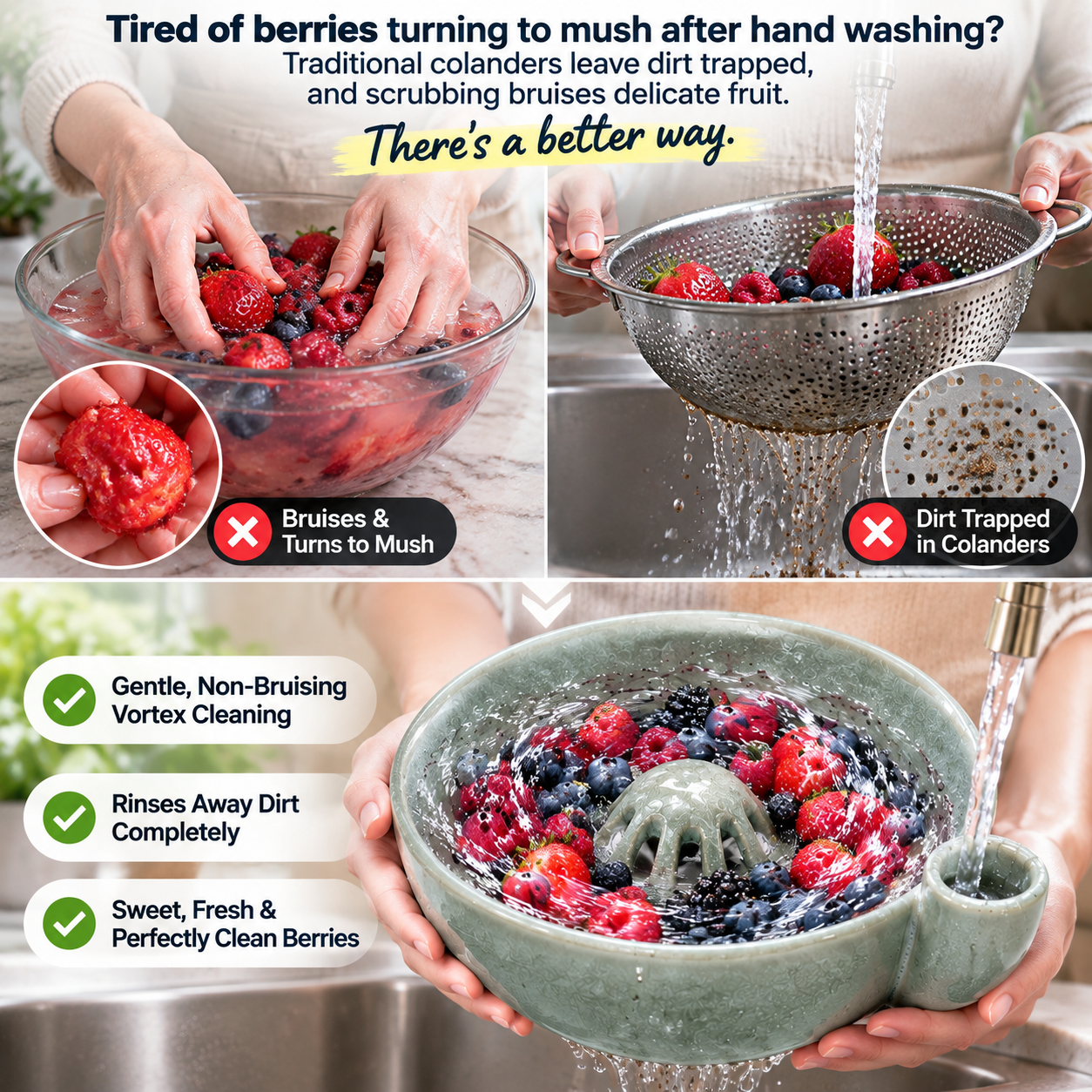 Self-Spinning Fruit & Vegetable Washing Bowl - No More Hand Scrubbing, Gentle Vortex