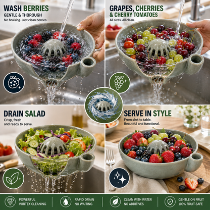Self-Spinning Fruit & Vegetable Washing Bowl - No More Hand Scrubbing, Gentle Vortex