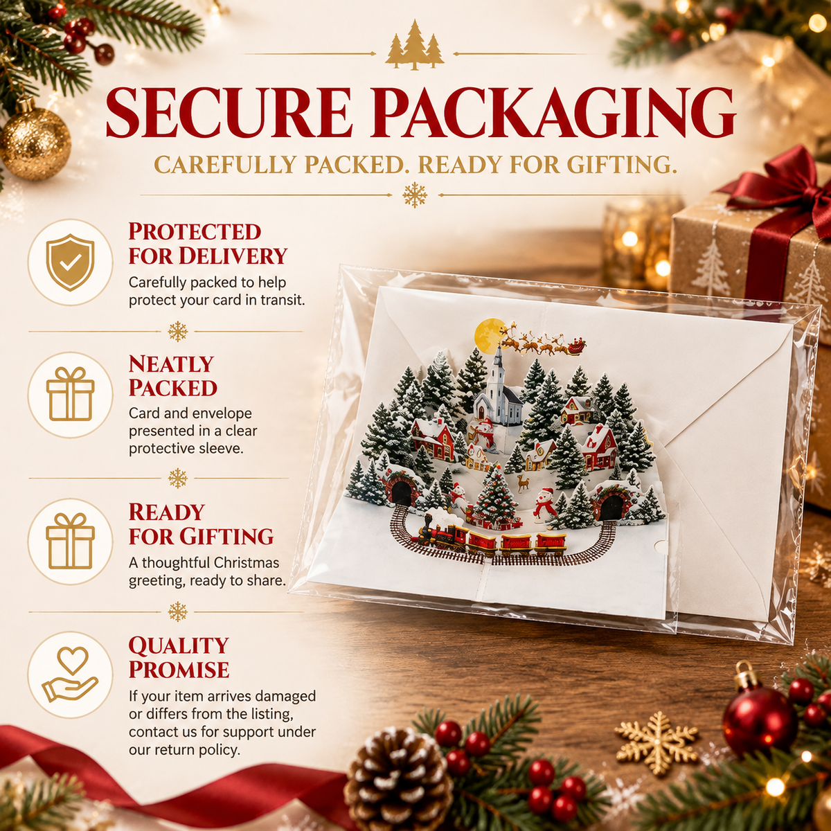 3D Christmas Pop-Up Greeting Card – A Magical Winter Village for Your Holiday Wishes.