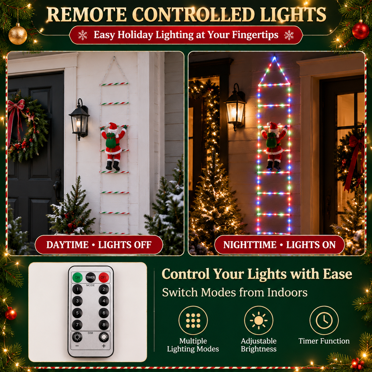Bring Christmas Magic Home，Christmas Ladder Lights with Climbing Santa