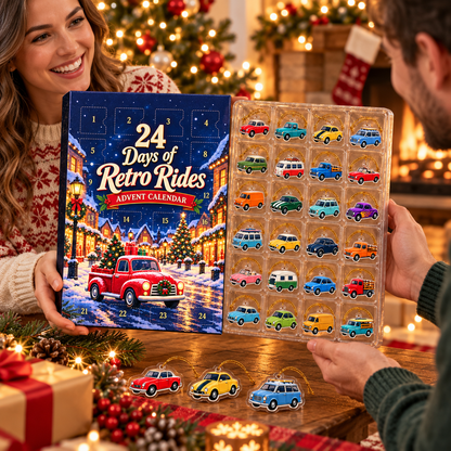 24 Days of Retro Rides Advent Calendar – 24 Unique Acrylic Car Ornaments